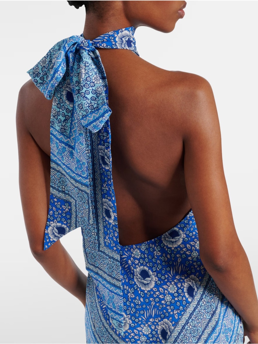 RIXO Blue Paisley Halter Backless Dress